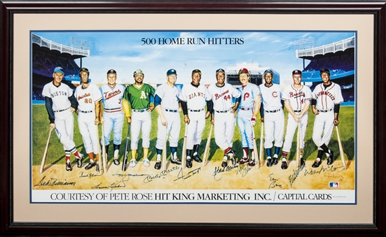 500 Home Run Autographed Poster Framed with 11 Signatures including Williams (JSA)